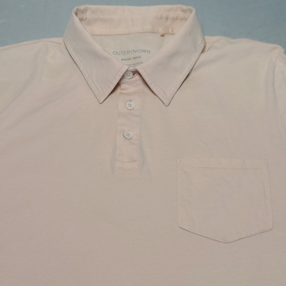 Outerknown Polo Shirt Mens Medium Peach Organic Pima Cotton Short Sleeve Pocket